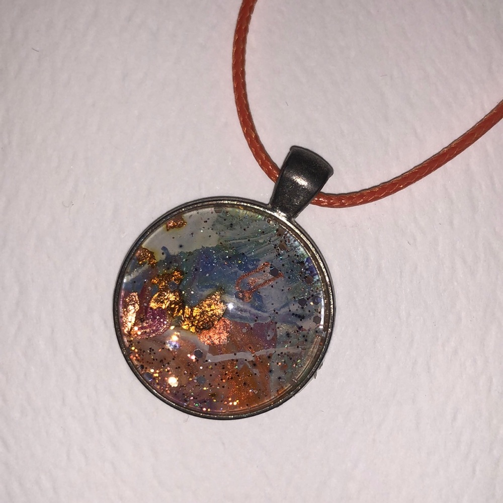 21” Original art pedant on orange necklace